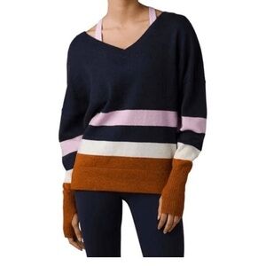 Prana Norfolk Navy Stripe Multicolor V-Neck Sweater